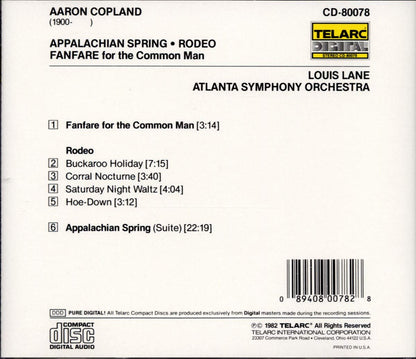 COPLAND: APPALACHIAN SPRING; FANFARE FOR THE COMMON MAN; RODEO - Atlanta Symphony Orchestra, Louis Lane