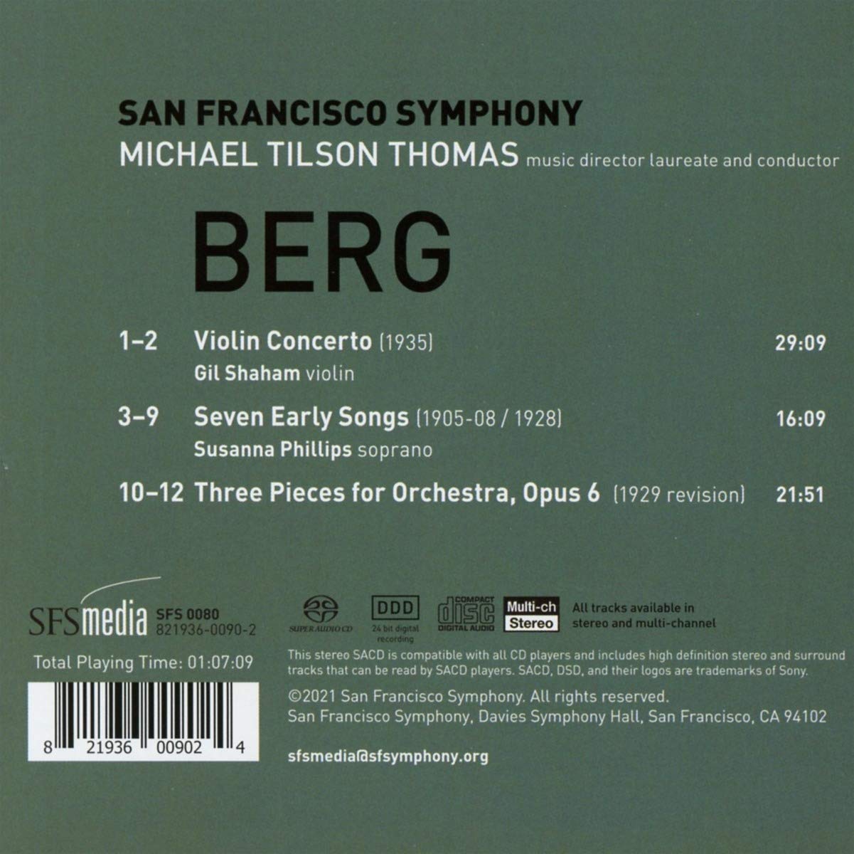 BERG: VIOLIN CONCERTO; SEVEN EARLY SONGS & 3 PIECES, OP. 6 - Gil Shaham, Susanna Phillips, San Francisco Symphony, Tilson-Thomas (Hybrid SACD)