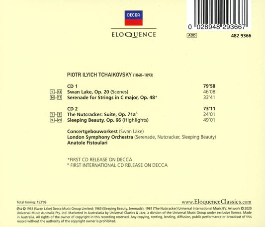 TCHAIKOVSKY: SWAN LAKE, NUTCRACKER, SLEEPING BEAUTY SUITES; SERENADE FOR STRINGS - FISTOULARI, LONDON SYMPHONY, CONCERTGEBOUW (2 CDS)
