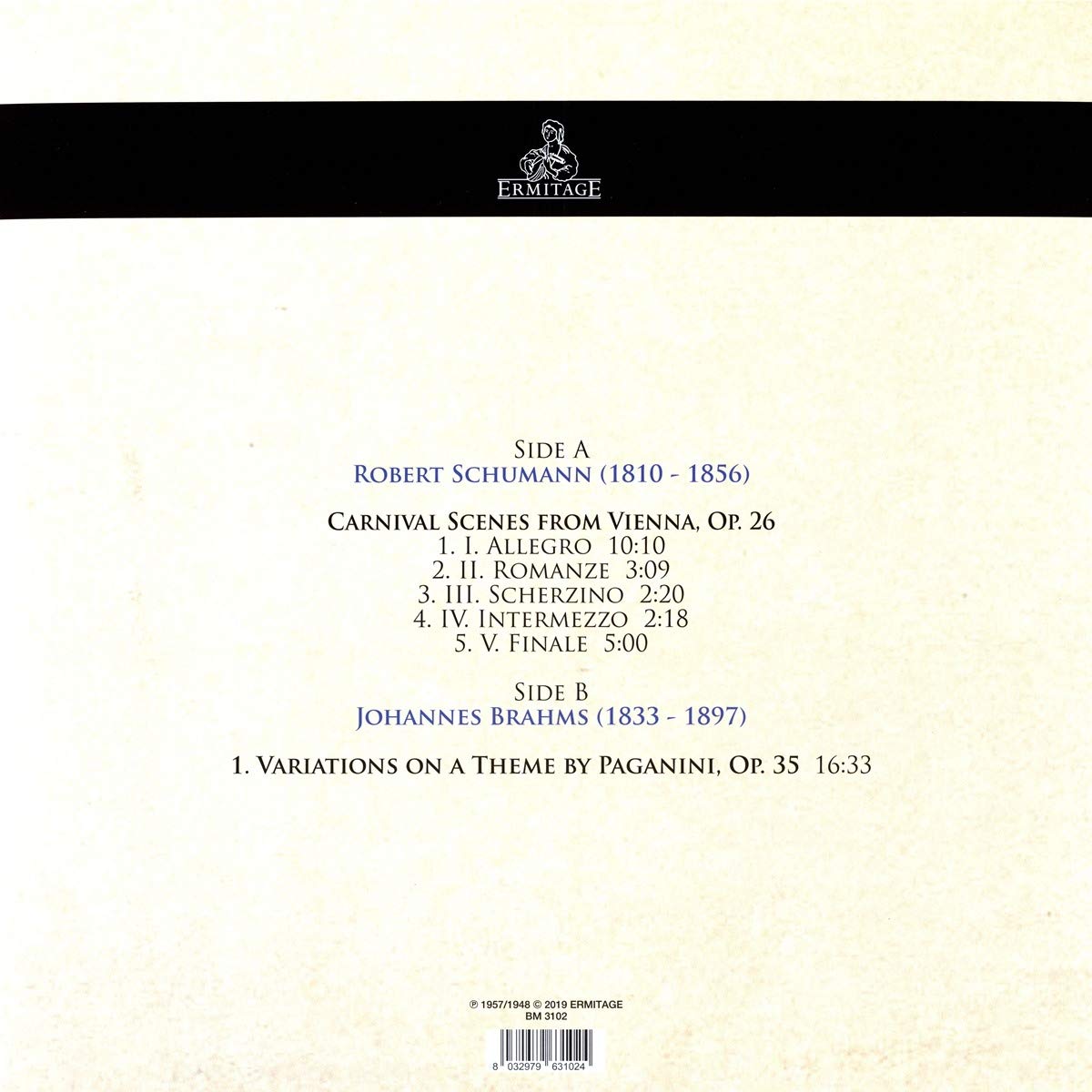 SCHUMANN: CARNIVAL; BRAHMS: VARIATIONS ON A THEME BY PAGANINI - Michelangeli (180g LP)