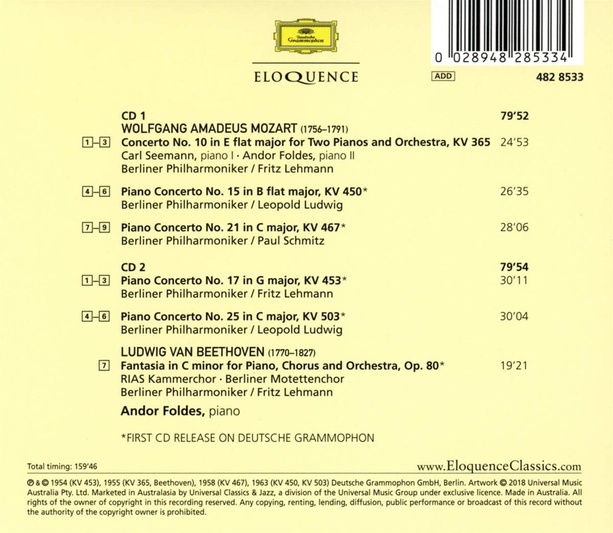 MOZART: PIANO CONCERTOS; BEETHOVEN: CHORAL FANTASY - FOLDES (2 CDS)