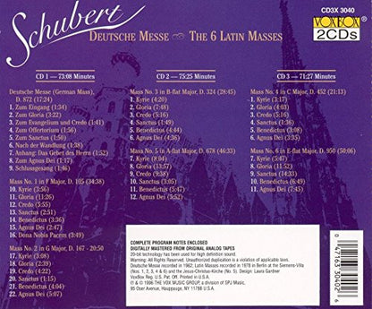 SCHUBERT: DEUTSCHE MESSE & THE 6 LATIN MASSES - BACH COLLEGIUM, SPANDAUER CANTOREI (3 CDS)