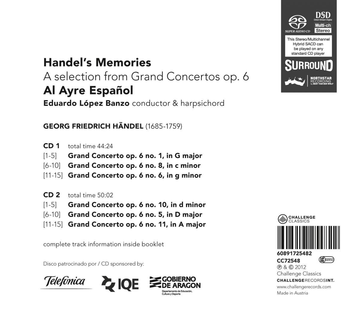 HANDEL'S MEMORIES - A SELECTION FROM CONCERTI GROSSI, OP. 6 - AL AYRE ESPANOL, EDUARDO BANZO (2 HYBRID SACDS)