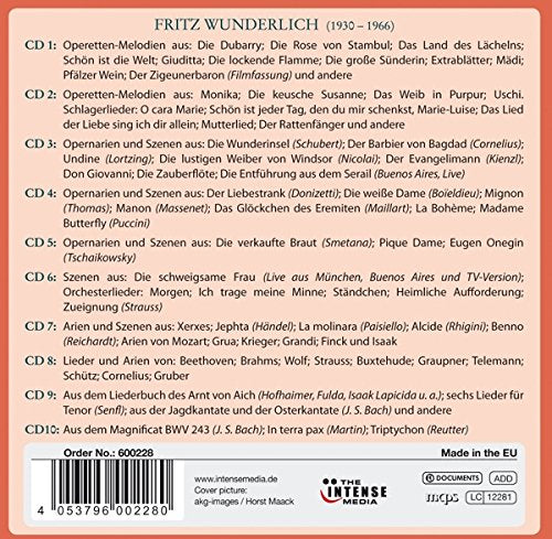 FRITZ WUNDERLICH: Klang für die Ewigkeit - A Sound for Eternity with Opera, LIeder, Schlager and Operetta (10 CDs)
