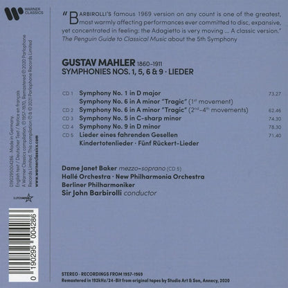 MAHLER: Symphonies Nos. 1, 5, 6, 9 & Lieder - John Barbirolli (5 CDs)