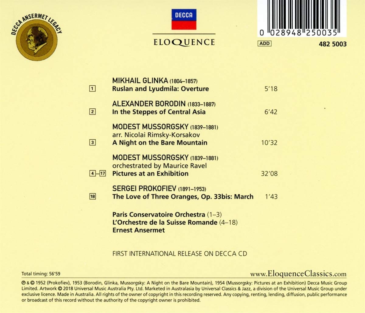 ANSERMET IN RUSSIA (GLINKA, BORODIN, MUSSORGSKY, PROKOFIEV)