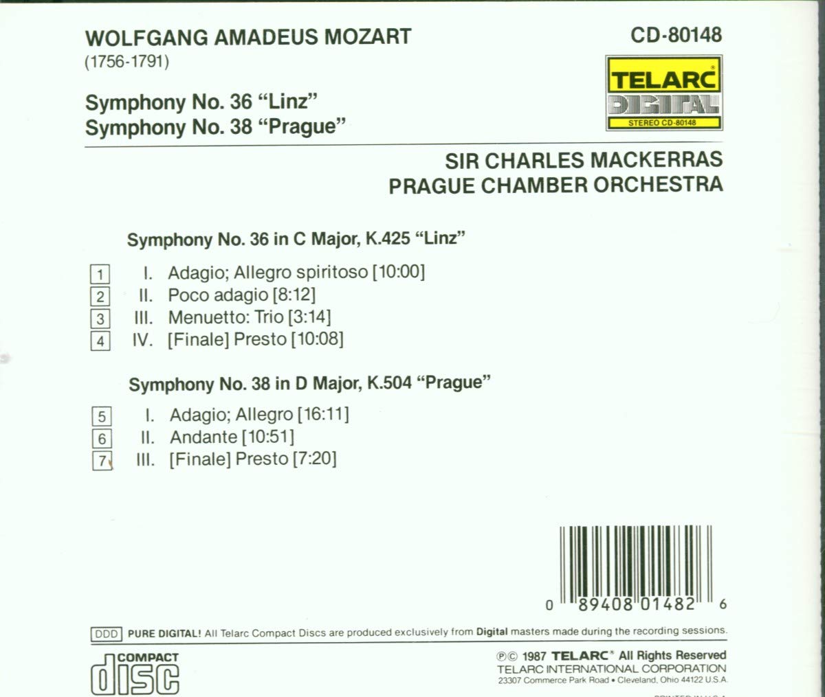 MOZART: SYMPHONIES NO. 36 & 38 - Prague Chamber Orchestra, Charles Mackerras