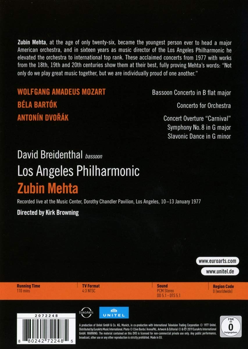 ZUBIN MEHTA CONDUCTS the L.A. PHILHARMONIC - Dvorak, Mozart, Bartok (DVD)