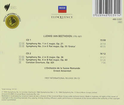 BEETHOVEN: Symphonies 1-4, Coriolan Overture - Ansermet, Orchestra de la Suisse Romande (2 CDs)