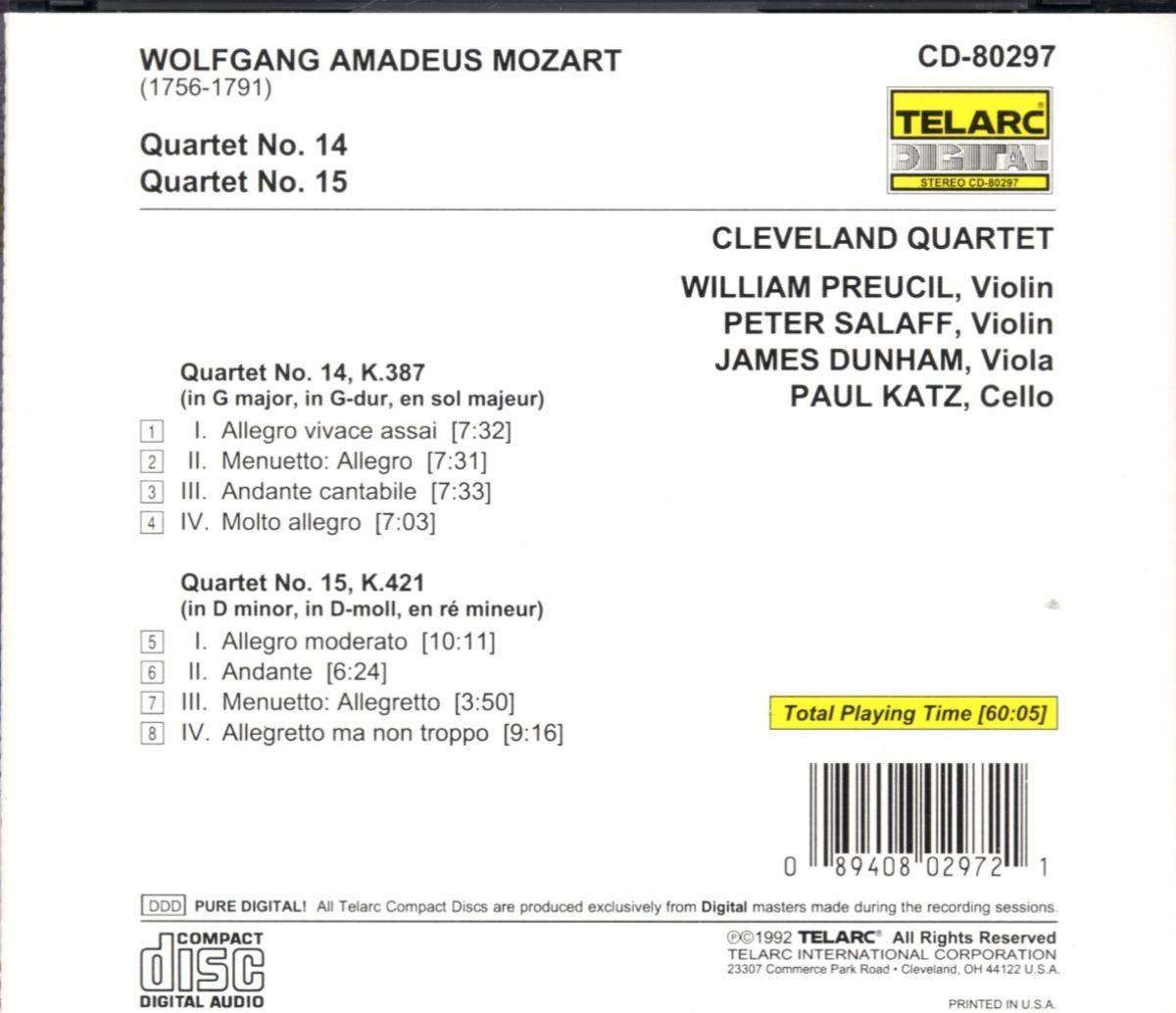 MOZART: STRING QUARTETS NO. 14 & 15 - Cleveland Quartet