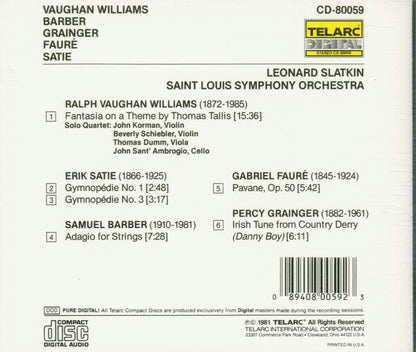 VAUGHAN WILLIAMS: FANTASIA ON A THEME BY THOMAS TALLIS; GRAINGER: IRISH TUNE; BARBER: ADAGIO and more - LEONARD SLATKIN, ST. LOUIS SYMPHONY ORCHESTRA