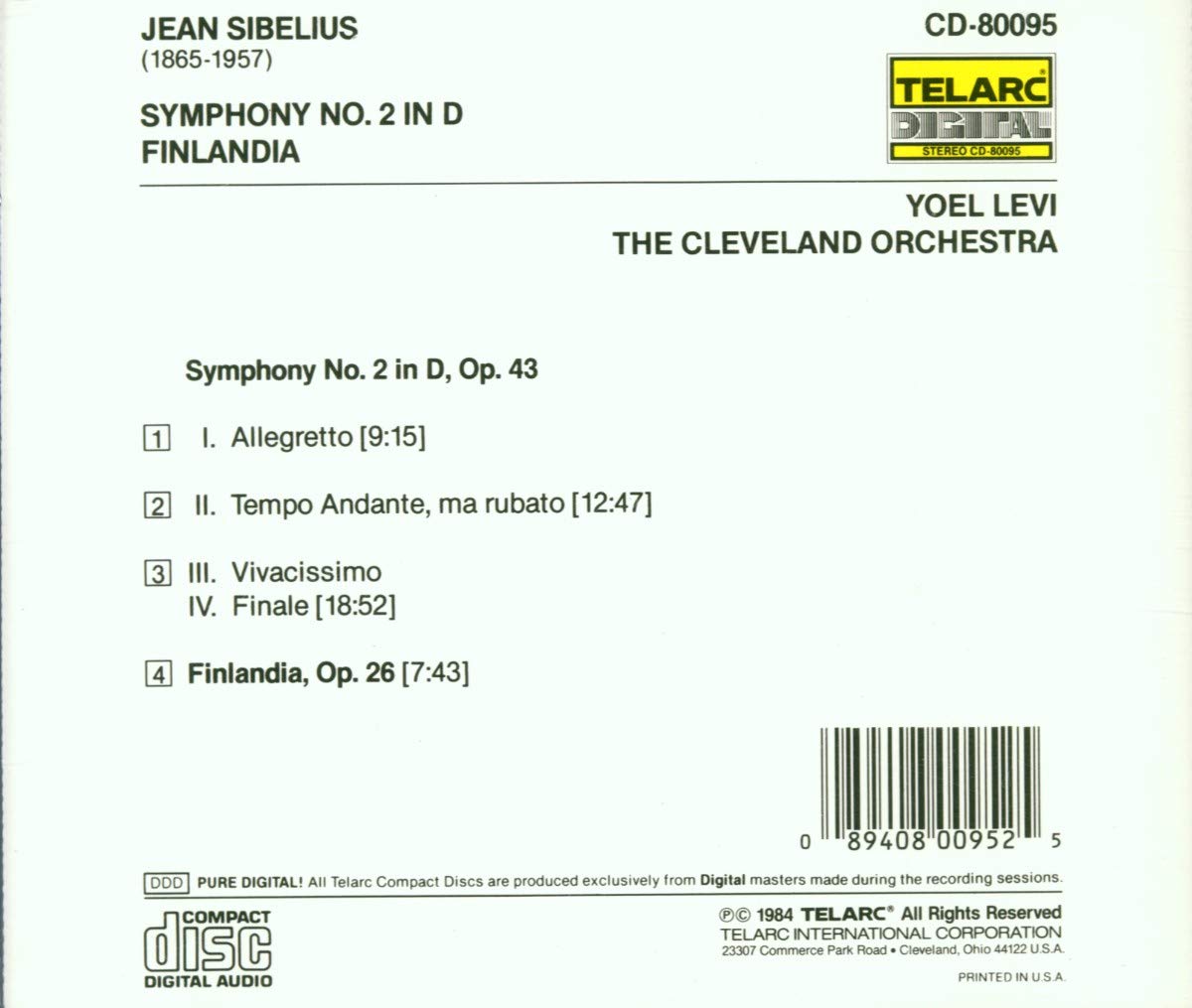 SIBELIUS: SYMPHONY NO. 2 IN D - Yoel Levi, Cleveland Orchestra