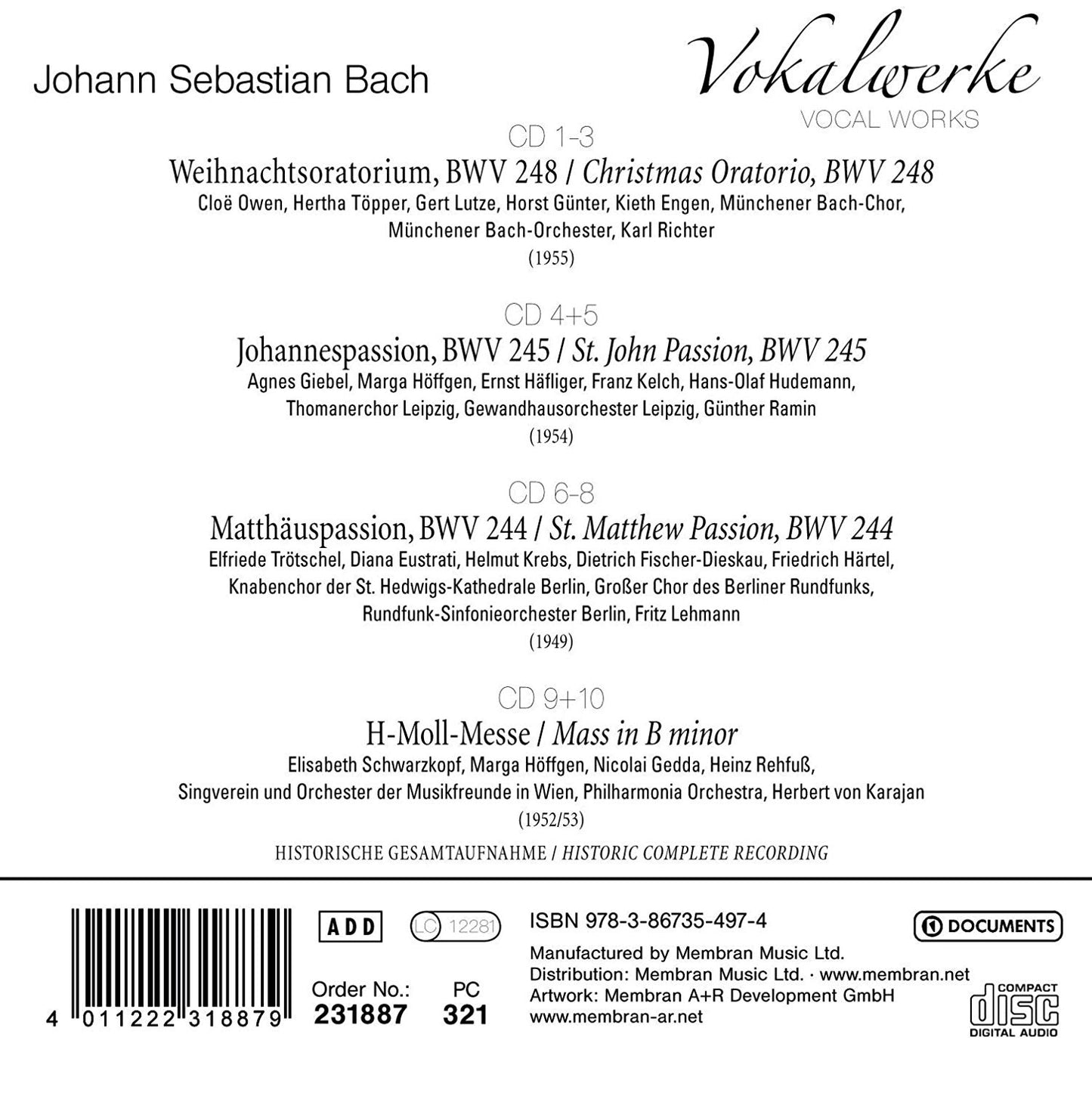 BACH: Vocal Works (10 CD SET INCLUDES FREE BACH CANTATAS DOWNLOAD)