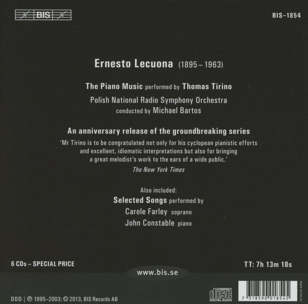 LECUONA: THE PIANO MUSIC, SELECTED SONGS - CONSTABLE; FARLEY, TIRINO (6 CDS)
