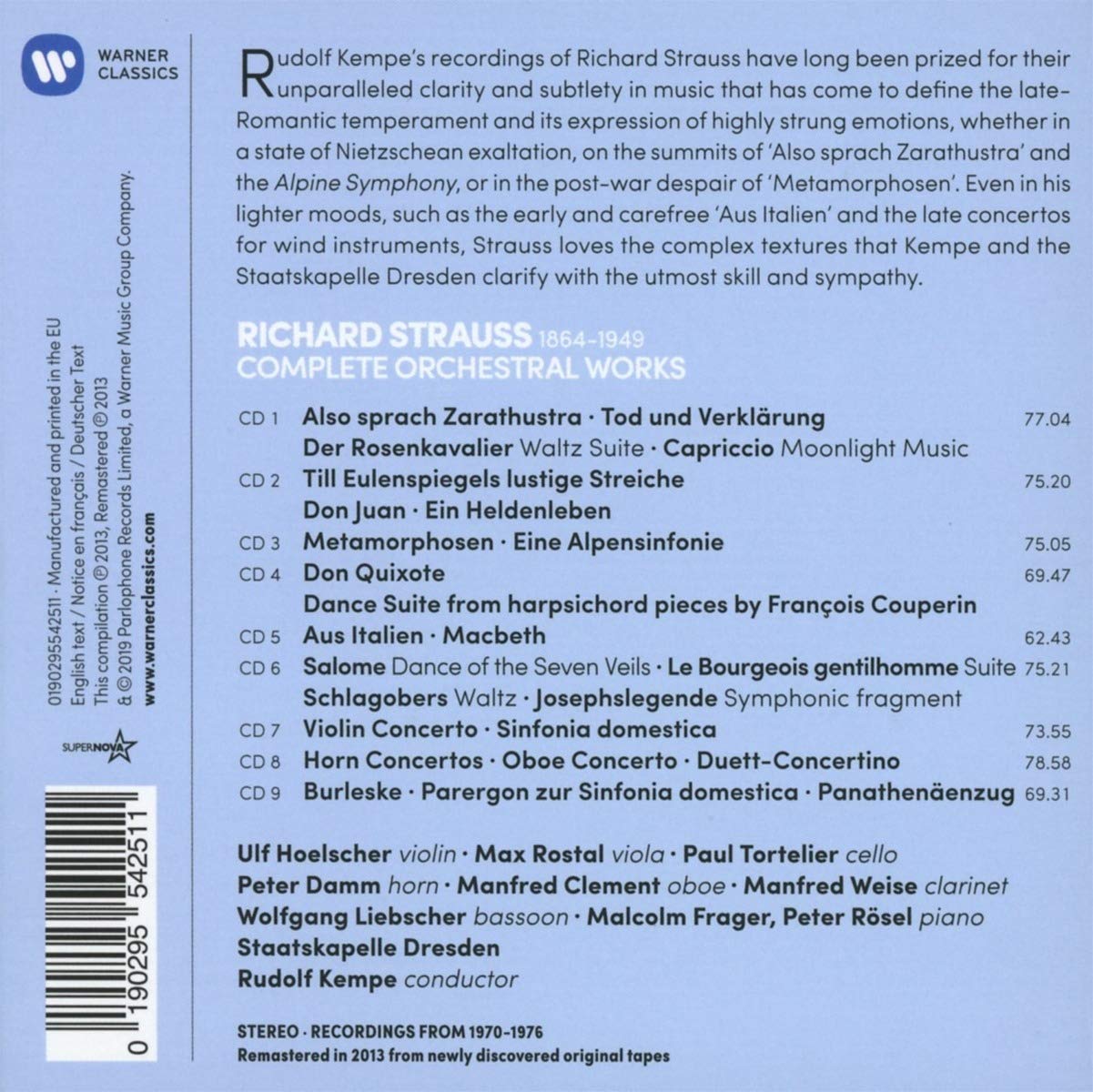 STRAUSS, RICHARD: COMPLETE ORCHESTRAL WORKS - RUDOLF KEMPE, STAATSKAPELLE DRESDEN (9 CDS)