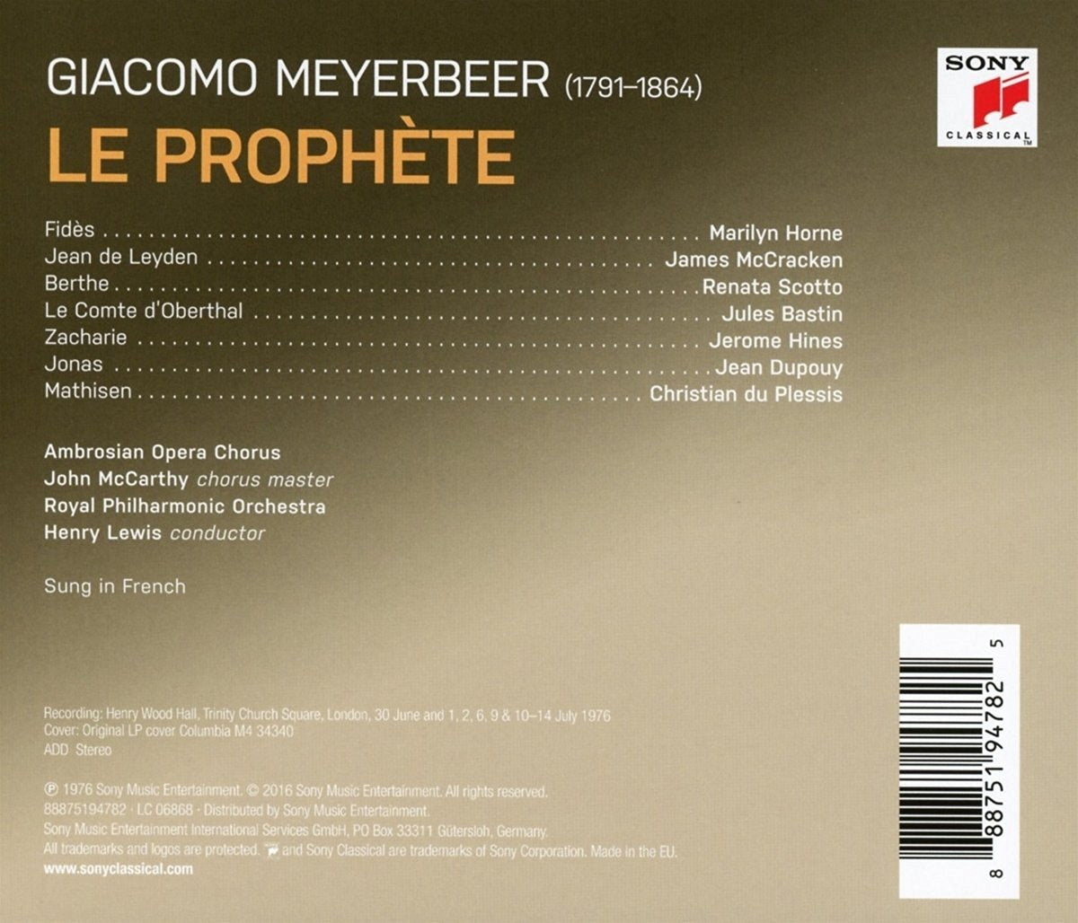 MEYERBEER: LE PROPHETE (3 CDS)