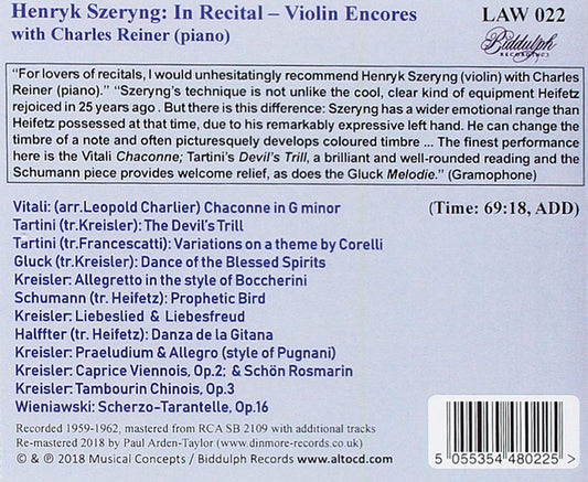 HENRYK SZERYNG: IN RECITAL - VIOLIN ENCORES