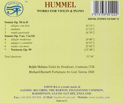 Hummel: Violin & Piano Works: Ralph Holmes, Richard Burnett