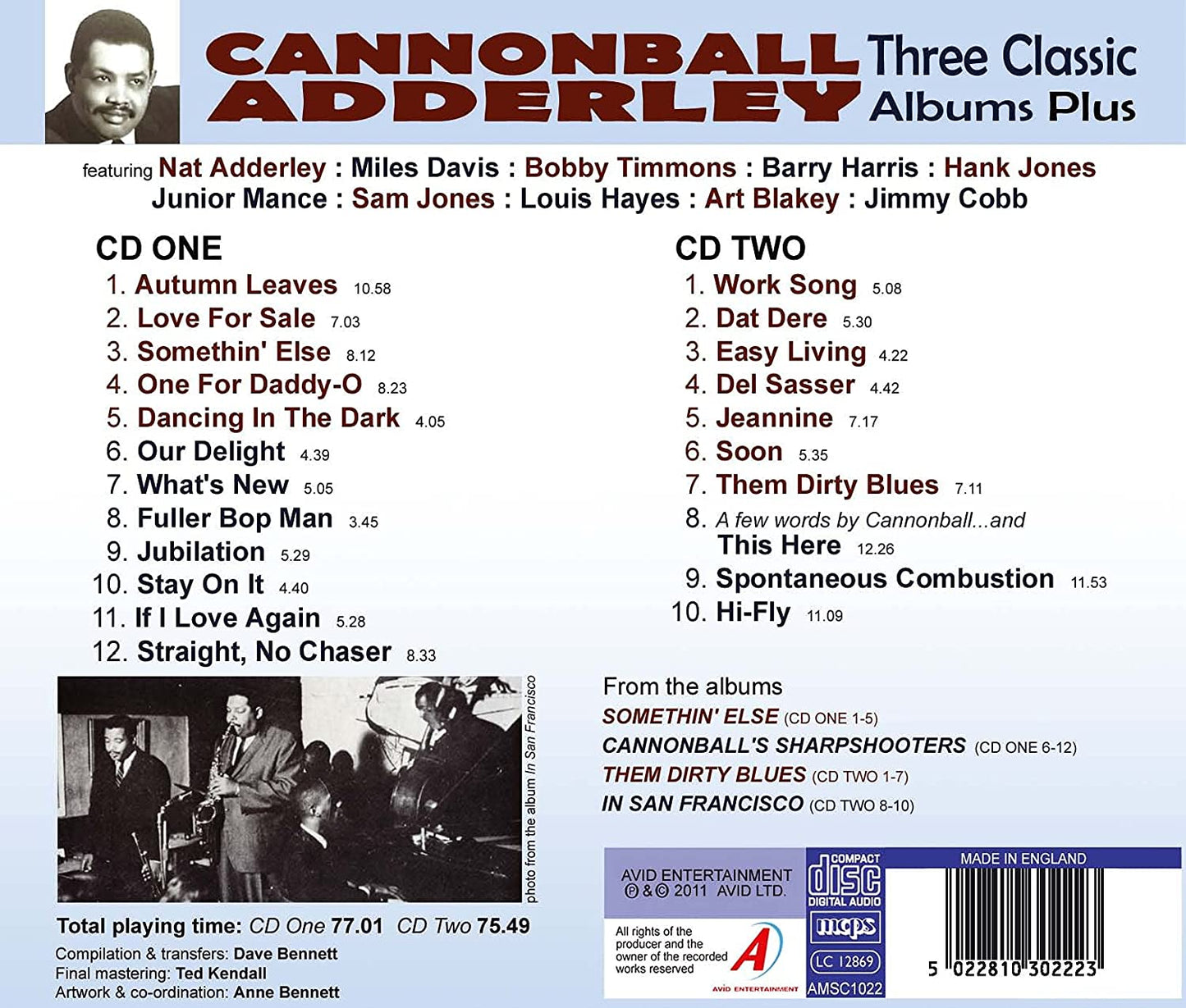 CANNONBALL ADDERLEY: THREE CLASSIC ALBUMS PLUS (SOMETHIN’ ELSE / CANNONBALL’S SHARPSHOOTERS / THEM DIRTY BLUES) (2 CD)