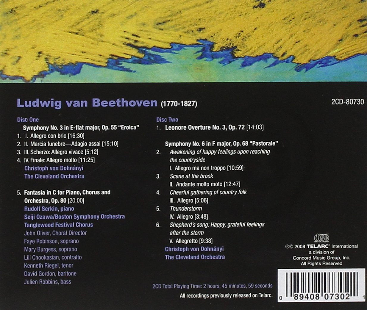 BEETHOVEN: Symphonies Nos. 3 & 6; Fantasia in C for Piano - Dohnanyi, Ozawa, Serkin (2 CDs)