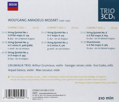 MOZART: THE STRING QUINTETS - GRUMIAUX TRIO (3 CDS)