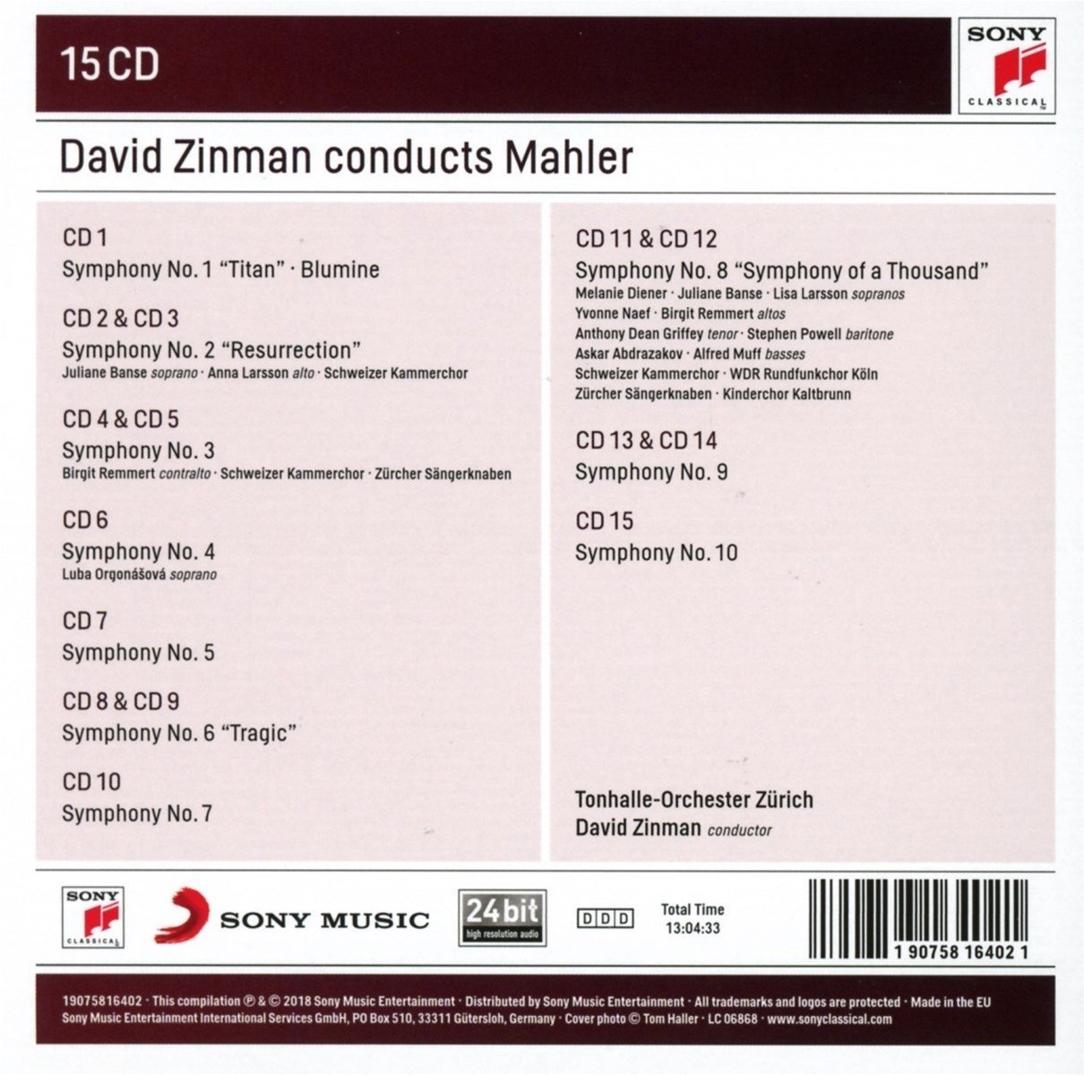 MAHLER: Complete Symphonies - David Zinman (15 CDS)