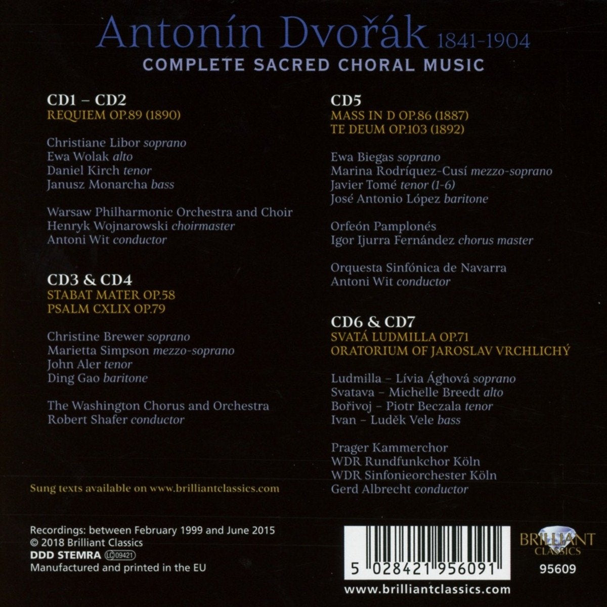 DVORAK: THE COMPLETE SACRED CHORAL MUSIC (7 CDS)