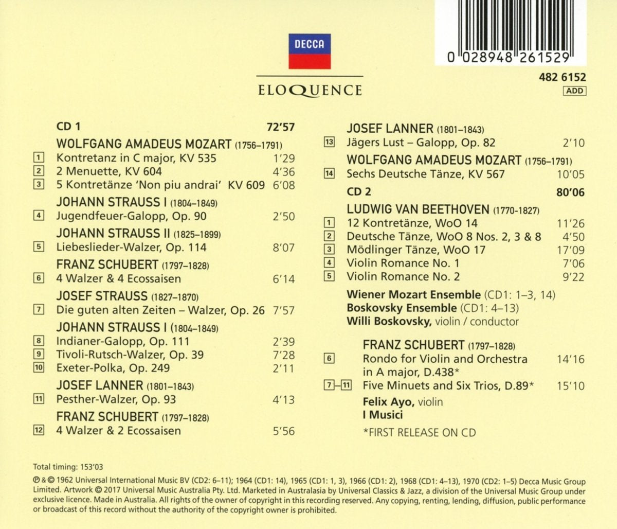 DANCES OF OLD VIENNA - VIENNA MOZART ENSEMBLE, BOSKOVSKY ENSEMBLE, I MUSICI (2 CDS)