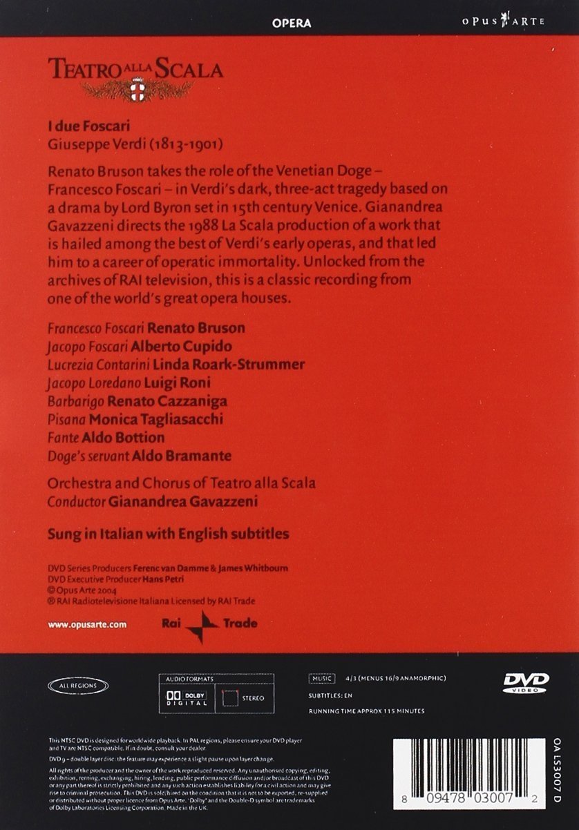VERDI: I Due Foscari - Bruson, Orchestra and Chorus of Teatro alla Scala (DVD)