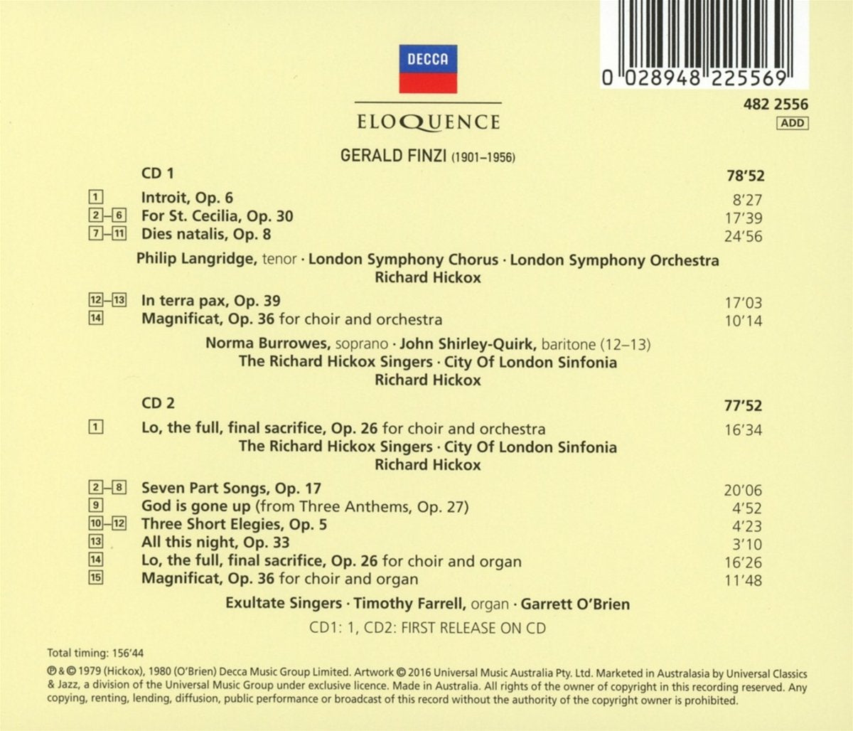FINZI: CHORAL MUSIC - HICKOX, O'BRIEN (2 CDS)