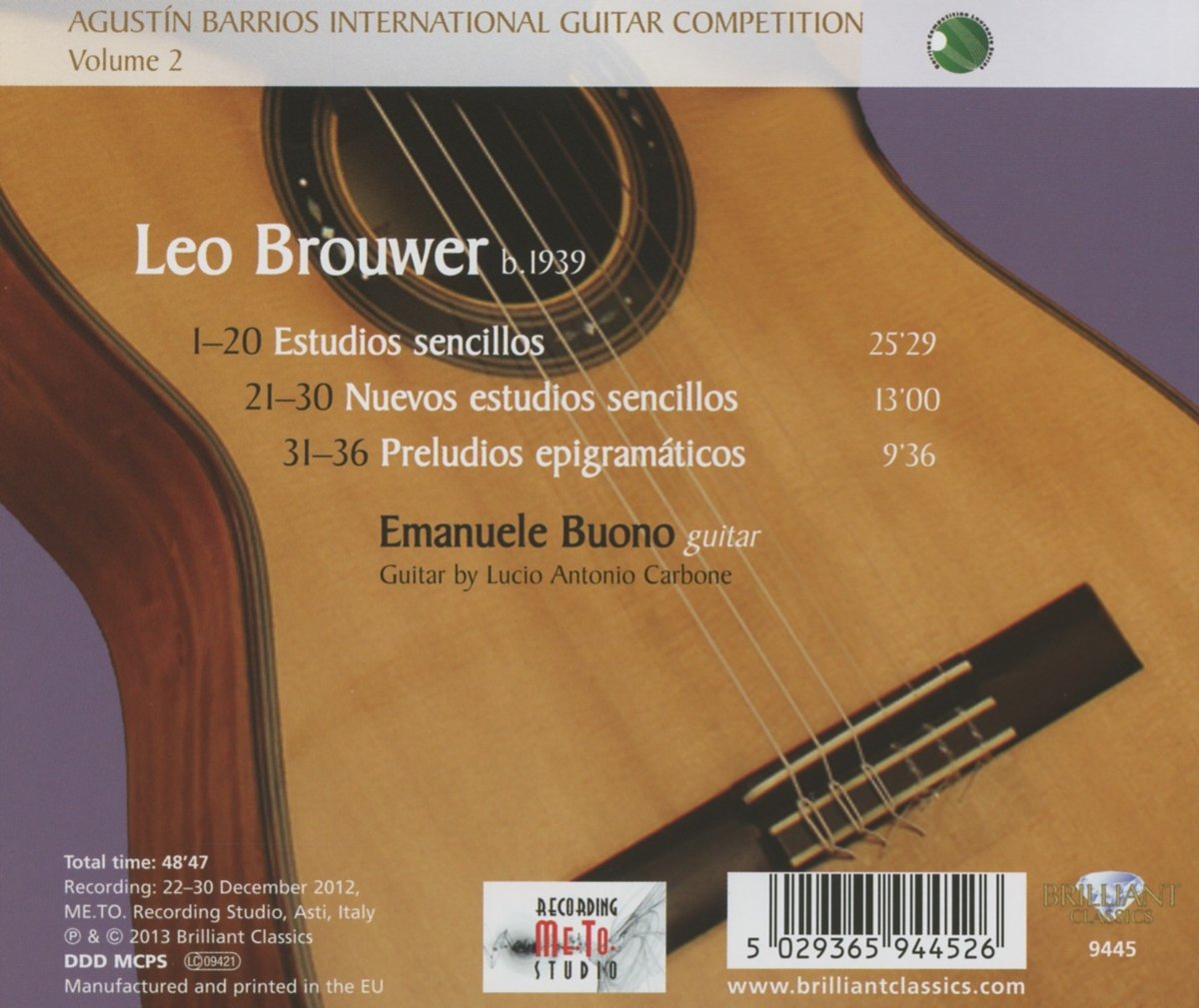 BROUWER: Estudios Sencillos, Preludios Epigramaticos - Emanuele Buono (guitar)