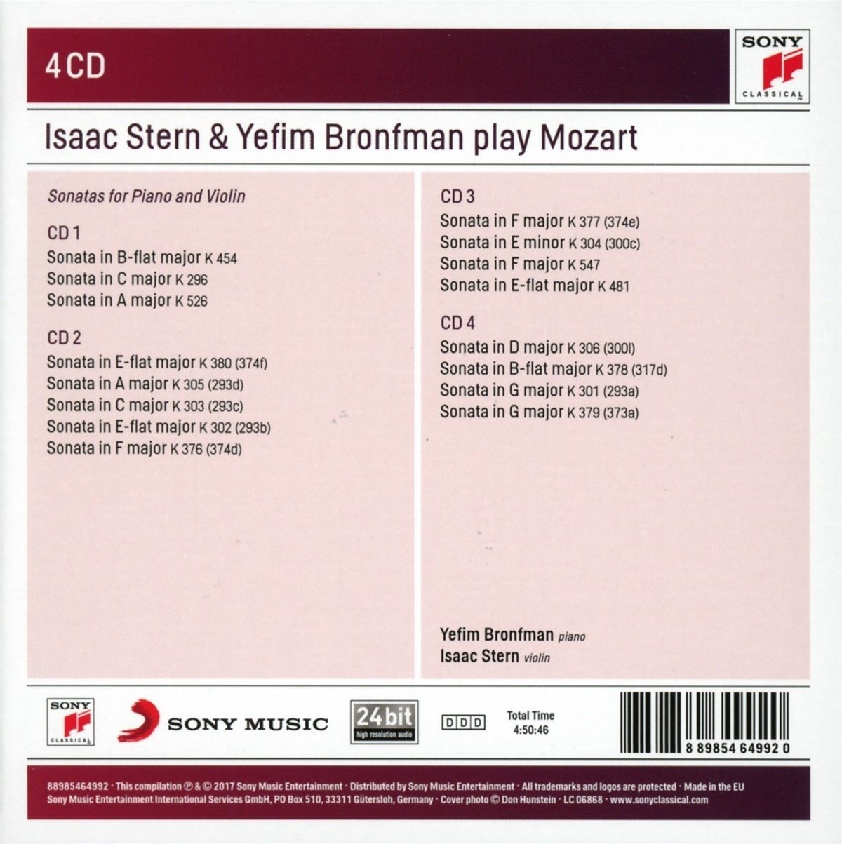 ISAAC STERN AND YEFIN BRONFMAN PLAY MOZART VIOLIN SONATAS (4 CDS)