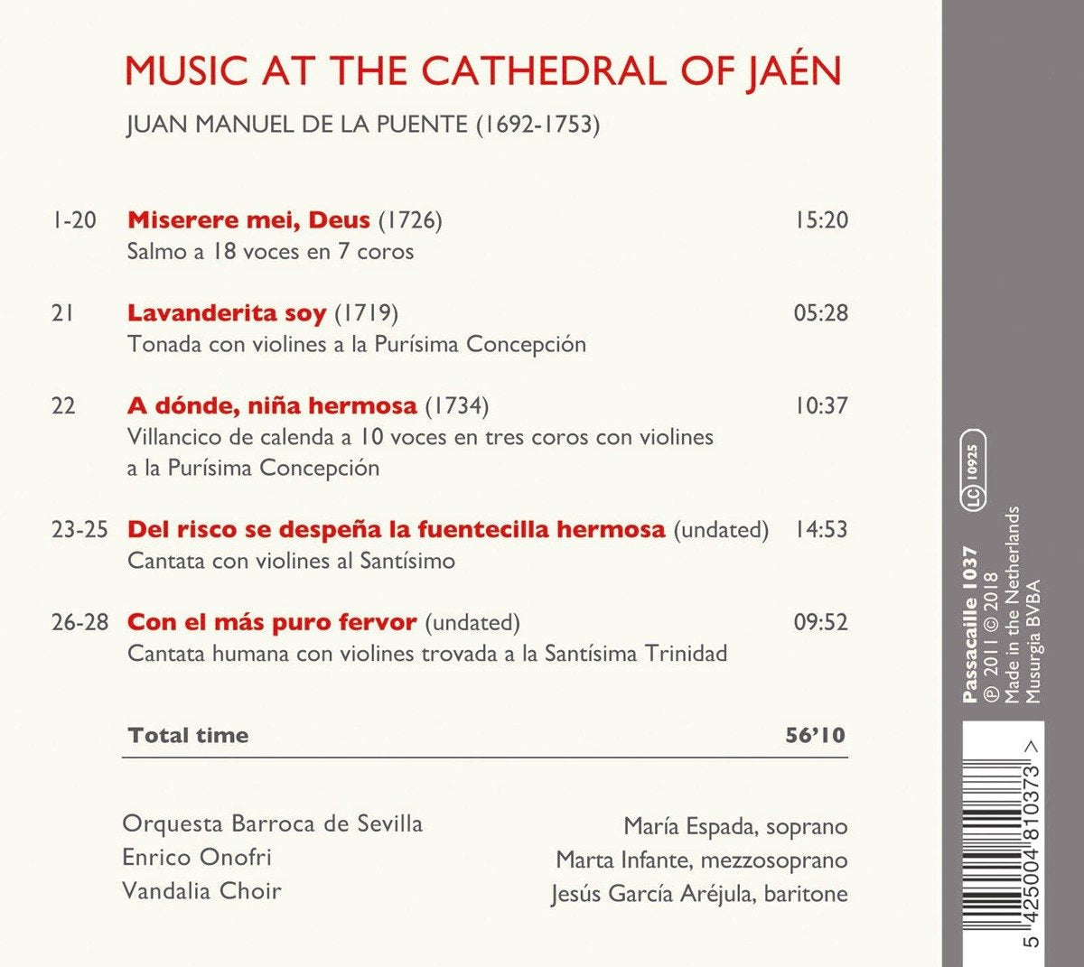 DE LA PUENTE: Music at the Cathedral of Jaen - Orquesta barroca de Sevilla