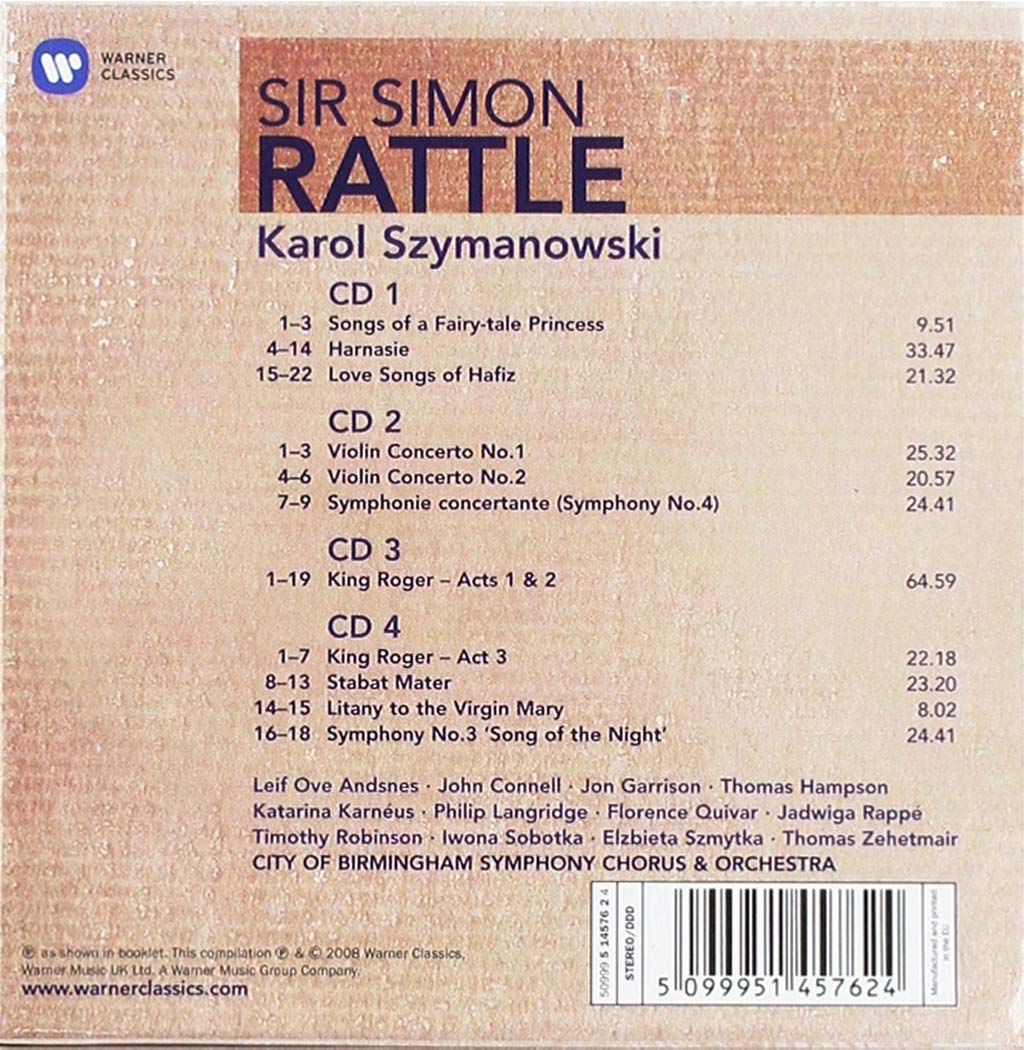 SZYMANOWSKI: CONCERTOS, SYMPHONIES, ORCHESTRAL SONGS, CHORAL WORKS - SIMON RATTLE EDITION (4 CDS)