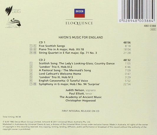 Haydn's Music for England - Academy of Ancient Music, Christopher Hogwood (2 CDs)