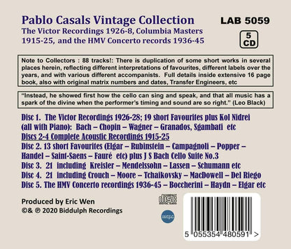 PABLO CASALS: VINTAGE COLLECTION - VICTOR Recordings, Complete Acoustic Recordings, HMV Concerto Recordings (5 CDS)
