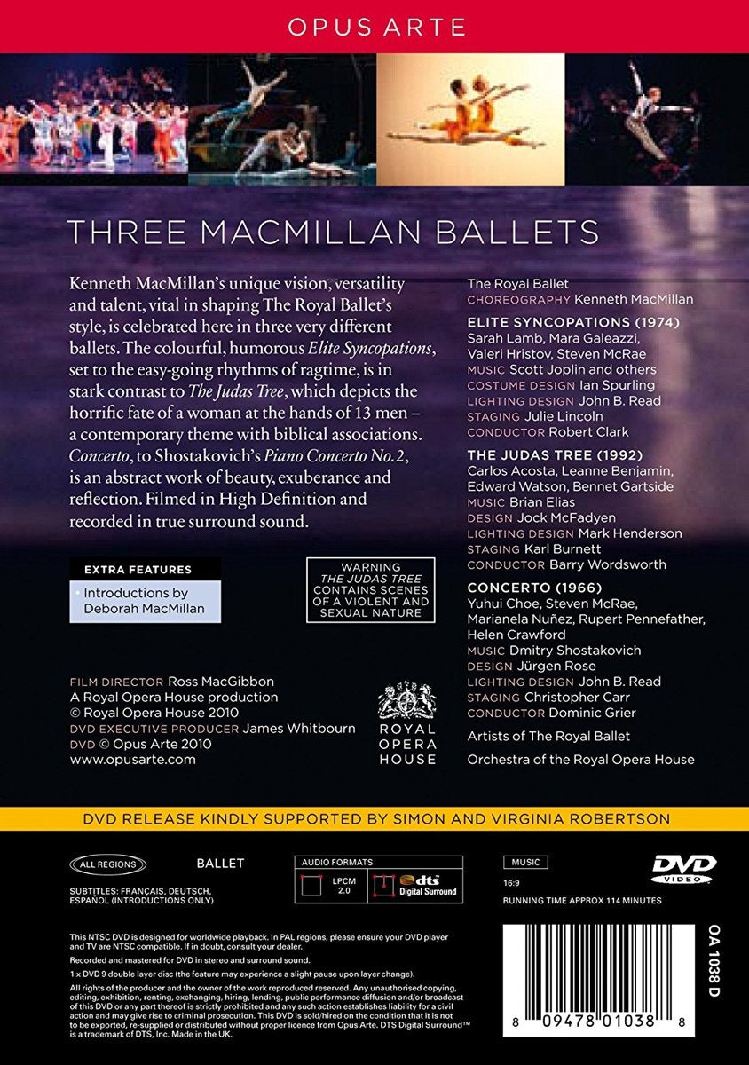 3 MACMILLAN BALLETS: JOPLIN: Elite Syncopations/ELIAS: The Judas Tree/SHOSTAKOVICH: Concerto