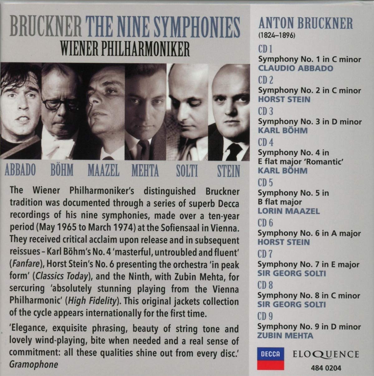 BRUCKNER: THE NINE SYMPHONIES - VIENNA PHILHARMONIC (9 CDS)