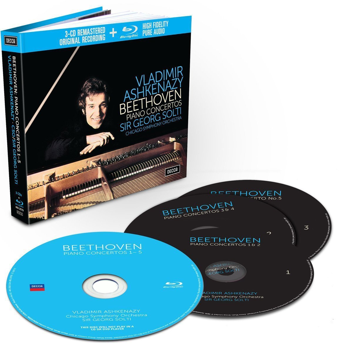 BEETHOVEN: PIANO CONCERTOS - ASHKENAZY, CHICAGO SYMPHONY ORCHESTRA, SOLTI (3 CDS + BLU-RAY)