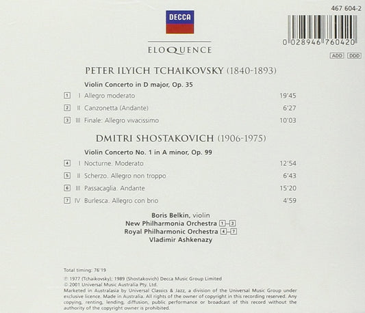 TCHAIKOVSKY: VIOLIN CONCERTO; SHOSTAKOVICH: VIOLIN CONCERTO NO. 1 - BELKIN