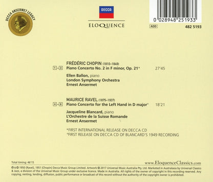 CHOPIN: Piano Concerto No. 2; RAVEL: Piano Concerto for the Left Hand - Blancard, Ballon, Ansermet, L'Orchestre de la Suisse Romande