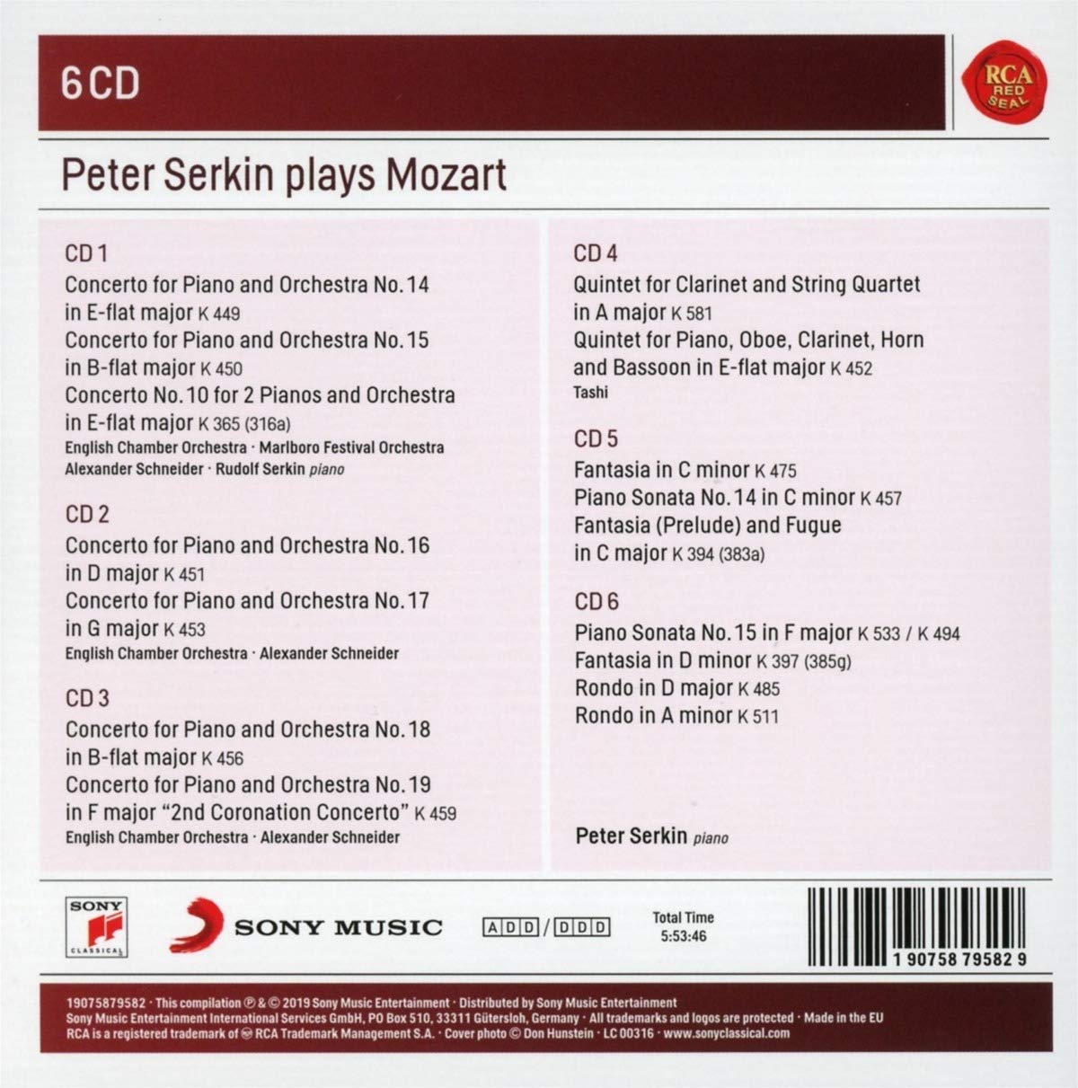 PETER SERKIN PLAYS MOZART (6 CDS)