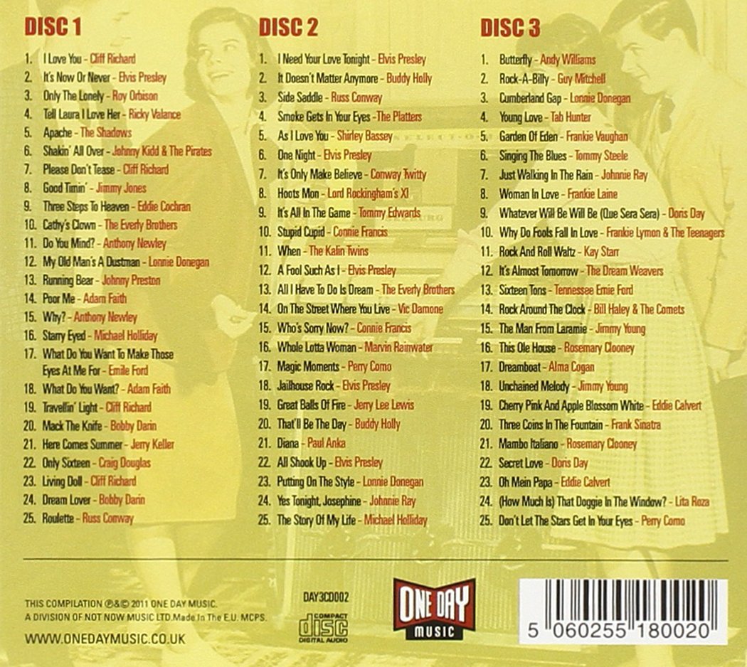 NO.1 HITS OF THE 50S: Roy Orbison, Paul Anka, Doris Day, Elvis, Bobby Darin (3 CDs)