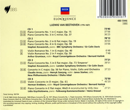 BEETHOVEN: Complete Concertos - Kovacevich, Grumiaux, Arrau, Szeryng, Krebbers, Concertgebouw Orch, LSO (4 CDs)