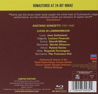 DONIZETTI: LUCIA DI LAMMERMOOR - PAVAROTTI, SUTHERLAND, MILNES, BONYNGE (2 CDS + BLU-RAY AUDIO)