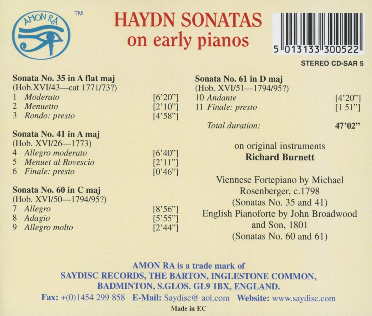 Haydn: Sonatas on Early Pianos - Richard Burnett