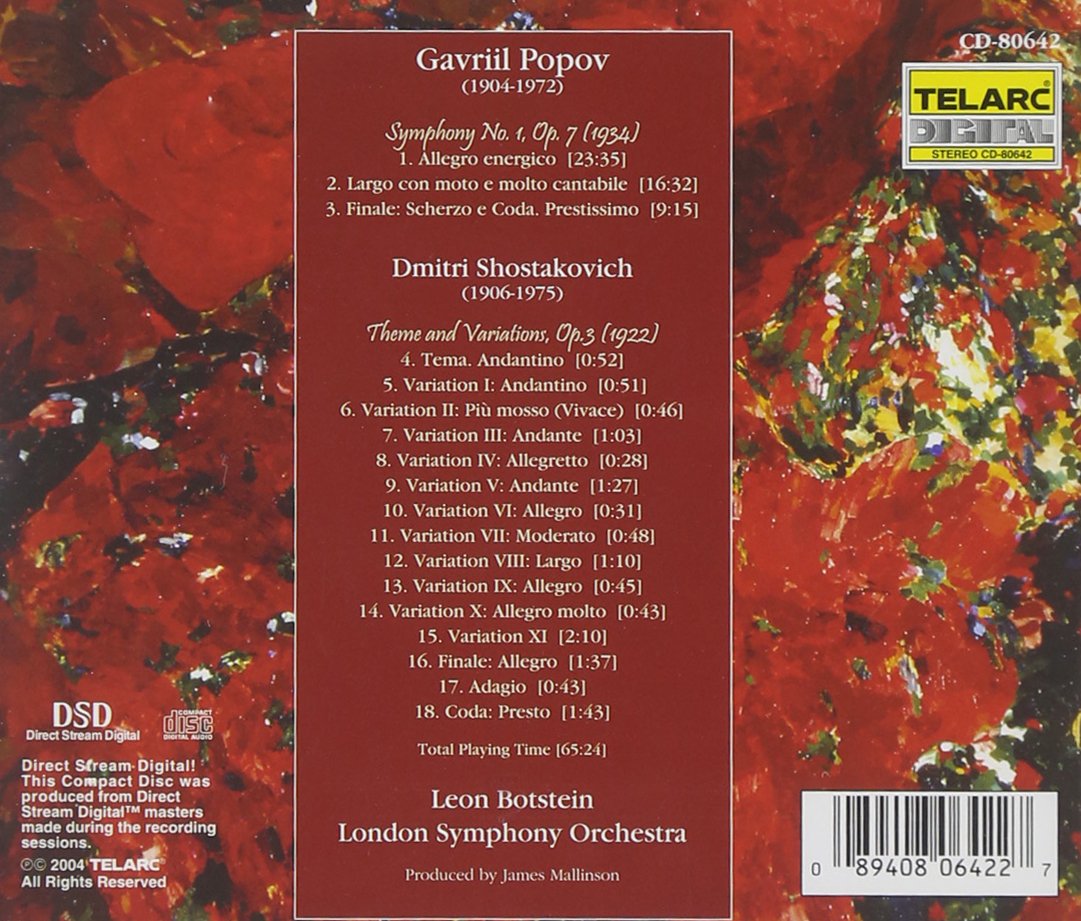 POPOV: SYMPHONY NO.1, OP.7; SHOSTAKOVICH: THEME AND VARIATION, OP. 3 - Leon Botstein, London Symphony Orchestra