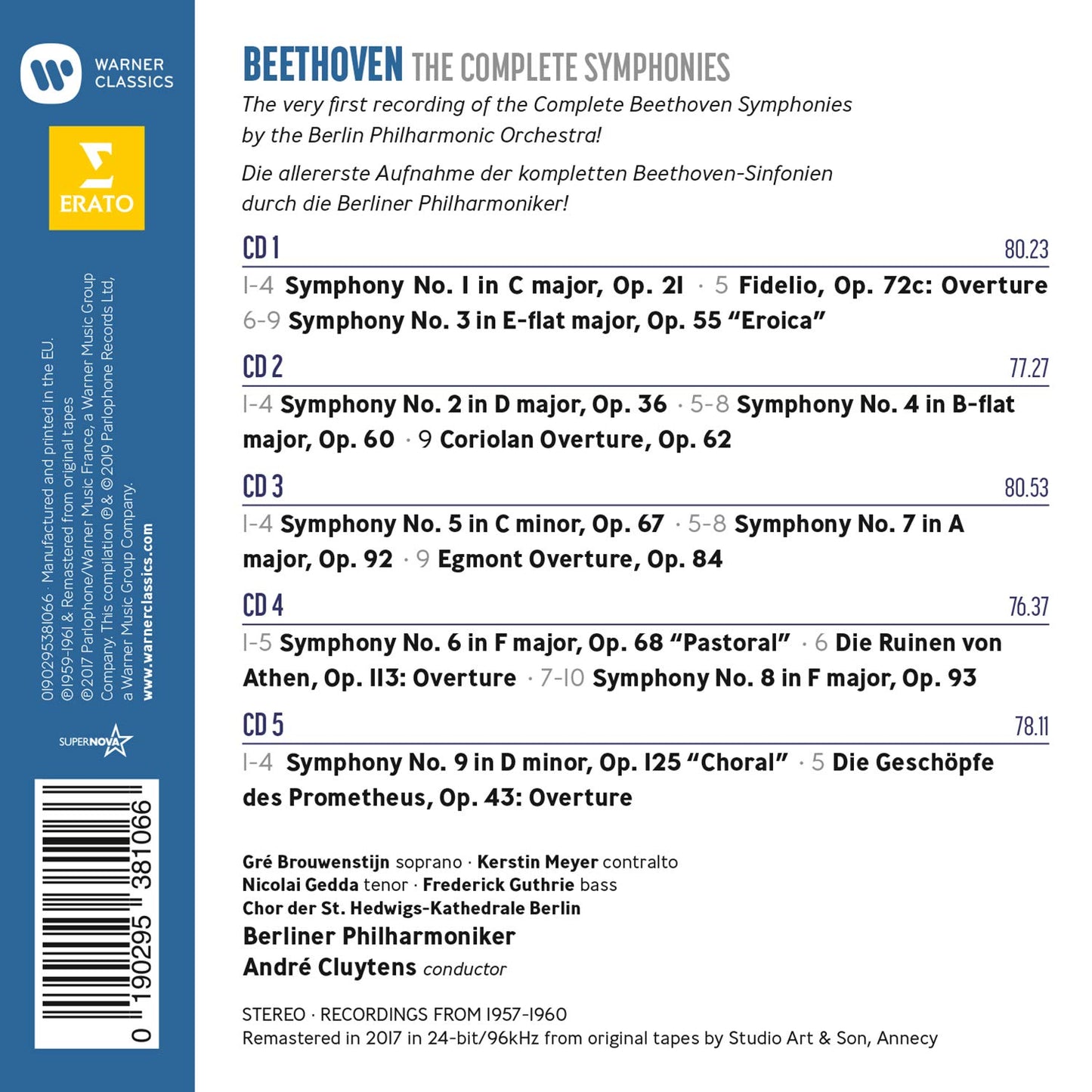 BEETHOVEN: 9 SYMPHONIES, OVERTURES - CLUYTENS, BERLIN PHILHARMONIC (5 CD)