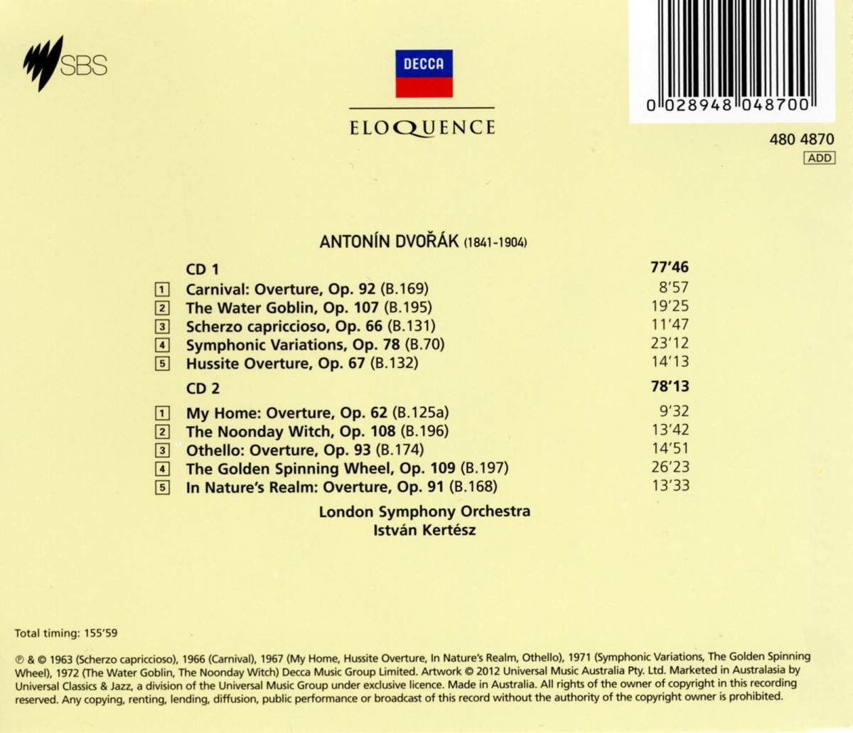DVORAK: OVERTURES AND TONE POEMS - KERTESZ, LONDON SYMPHONY ORCHESTRA (2 CDS)