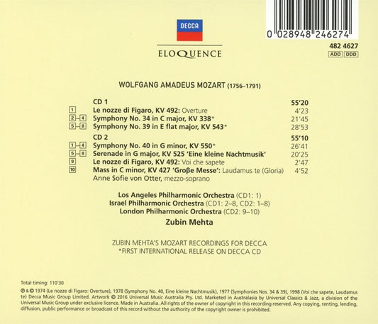 ZUBIN MEHTA CONDUCTS MOZART - SYMPHONIES AND OTHER WORKS (2 CDS)